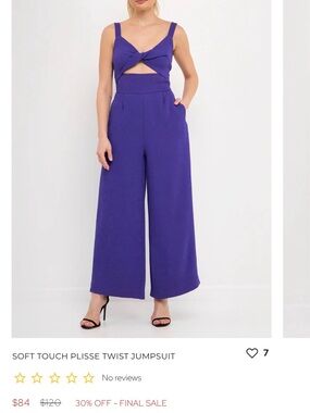 Endless Rose Violet Twist-Front Wide-Leg Jumpsuit